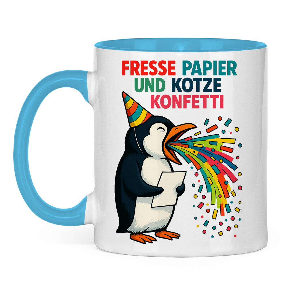 Tasse zweifarbig Kotze Konfetti Pinguin