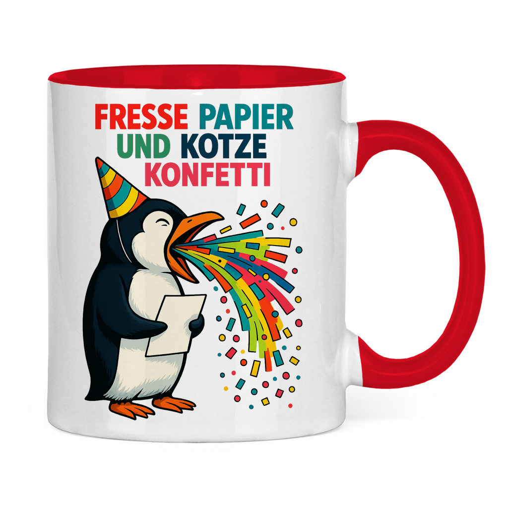 Tasse zweifarbig Kotze Konfetti Pinguin