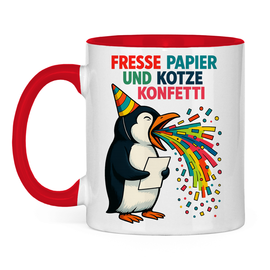 Tasse zweifarbig Kotze Konfetti Pinguin
