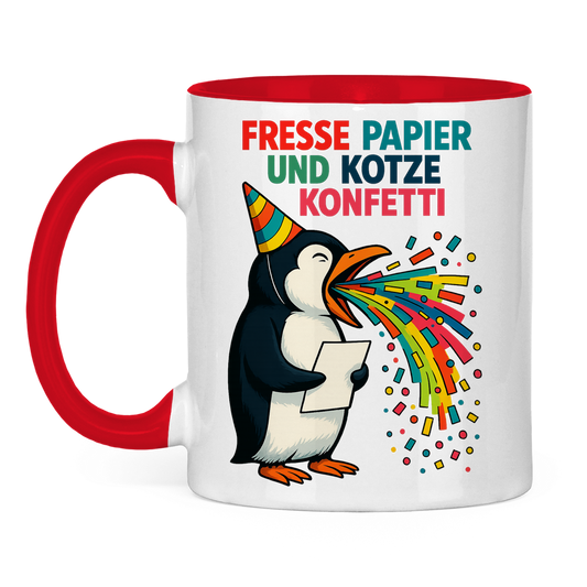 Tasse zweifarbig Kotze Konfetti Pinguin