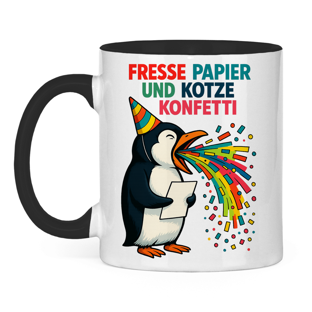 Tasse zweifarbig Kotze Konfetti Pinguin