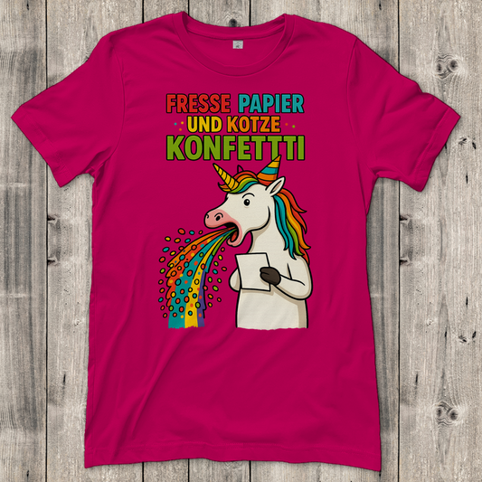 Damen T-Shirt Kotze Konfetti Einhorn