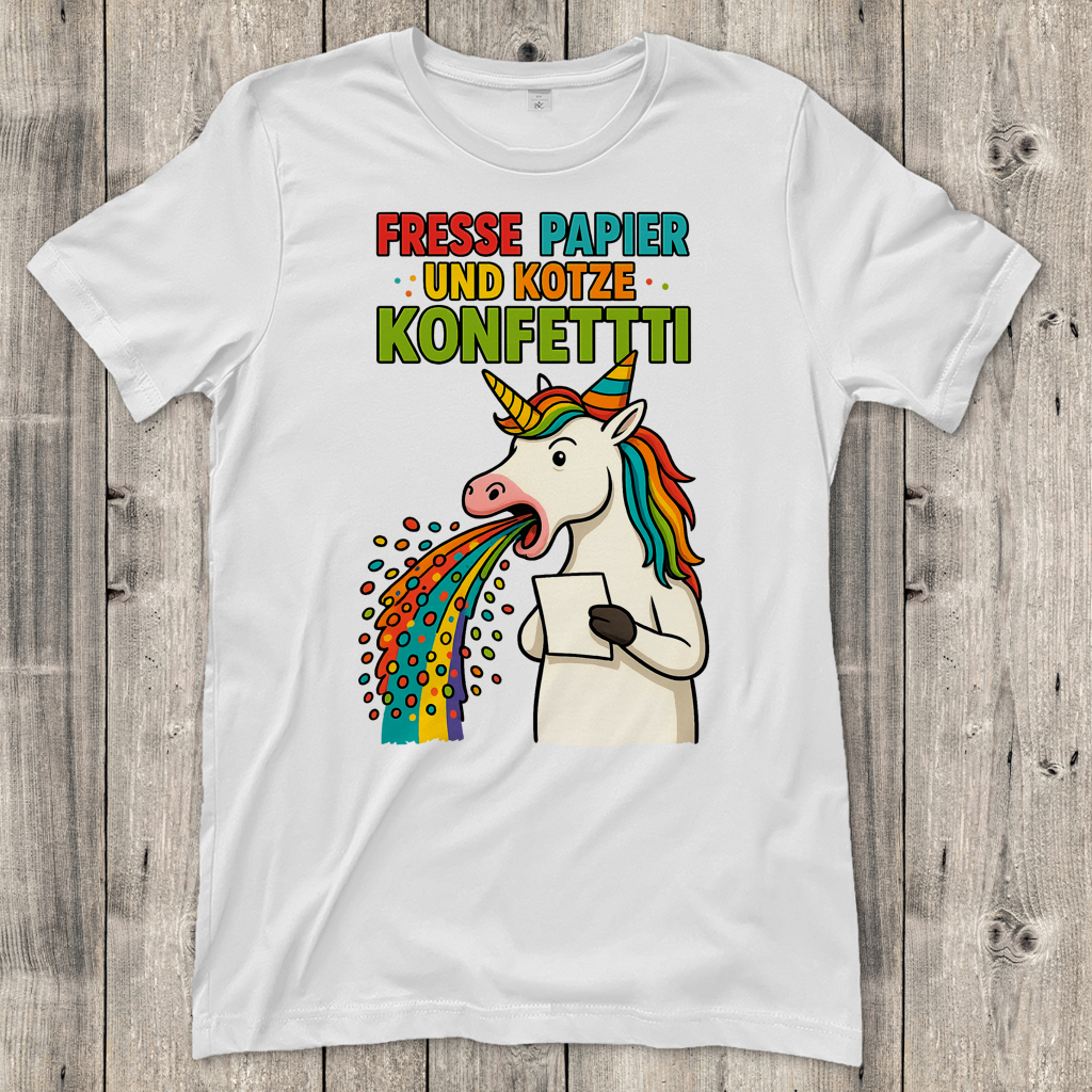 Damen T-Shirt Kotze Konfetti Einhorn
