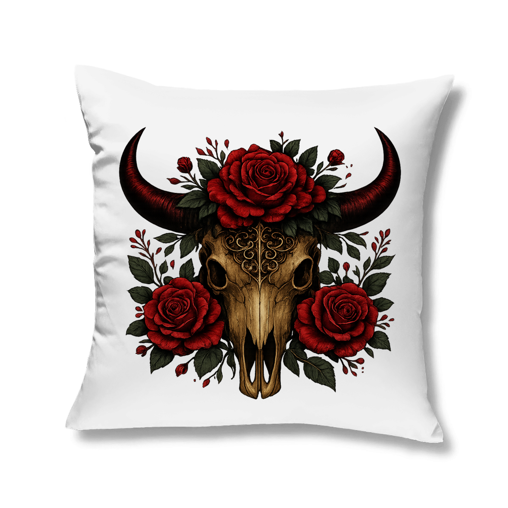 Kopfkissen Rinderschädel rote Blumen