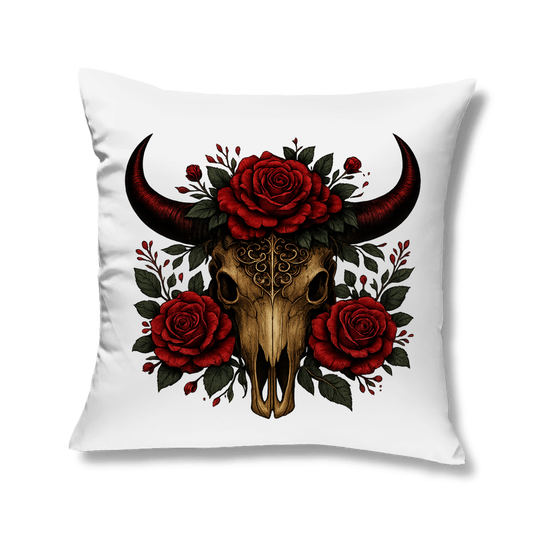 Kopfkissen Rinderschädel rote Blumen