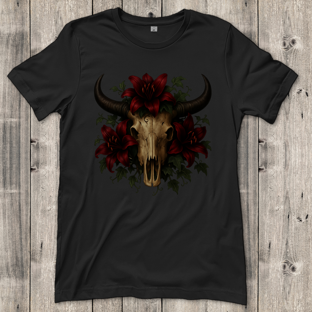 Damen T-Shirt Rinderschädel rore Lilien