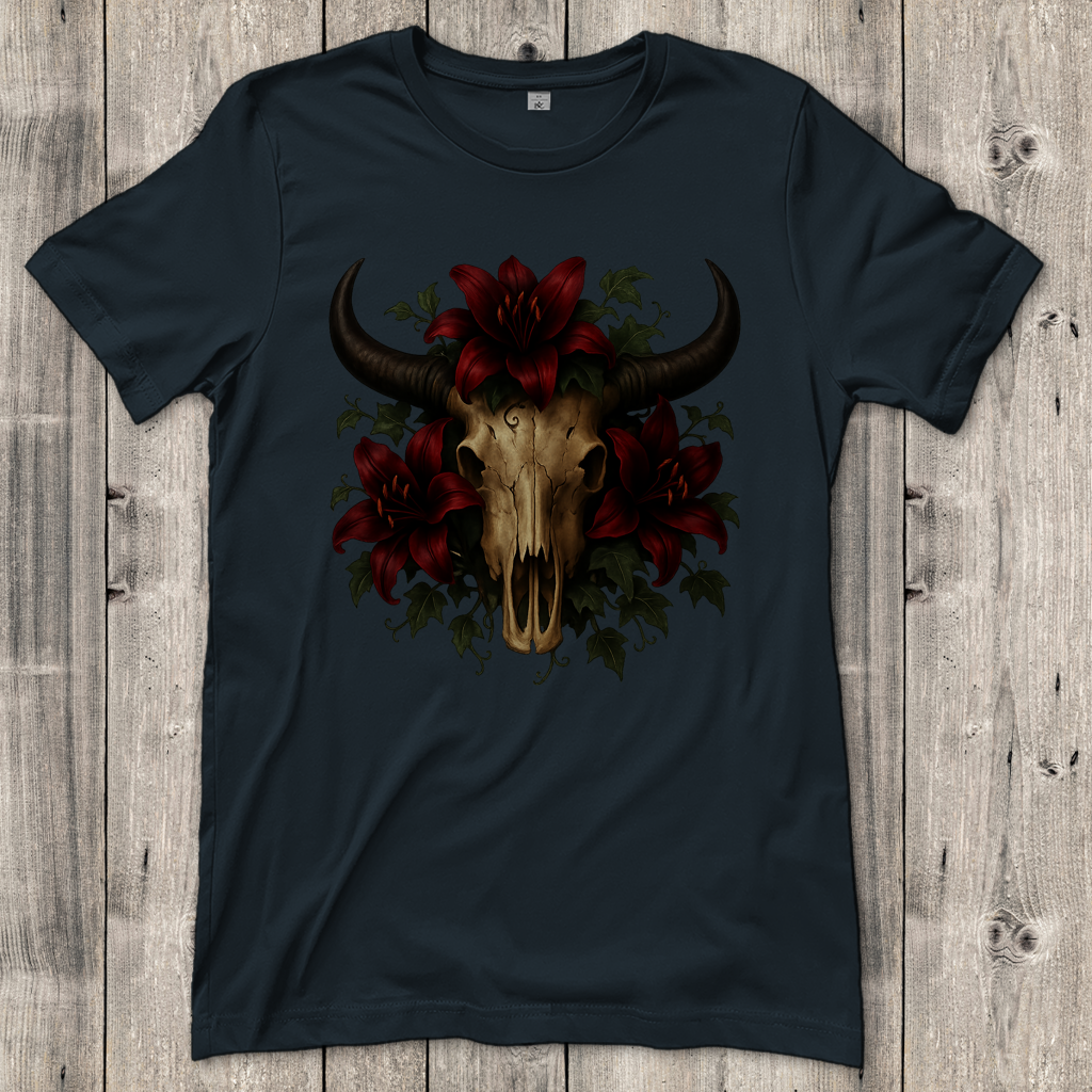 Damen T-Shirt Rinderschädel rore Lilien