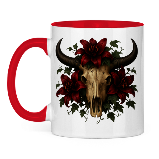 Tasse zweifarbig Rinderschädel rore Lilien