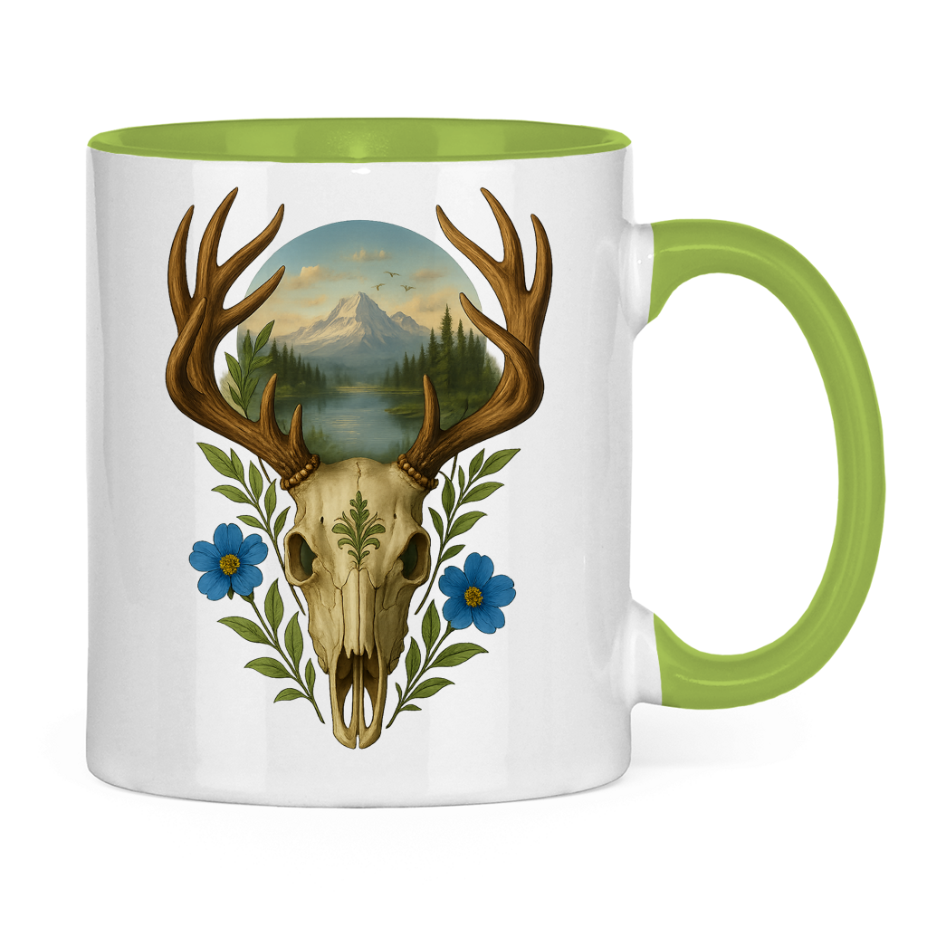 Tasse zweifarbig Hirschschädel Landschaft