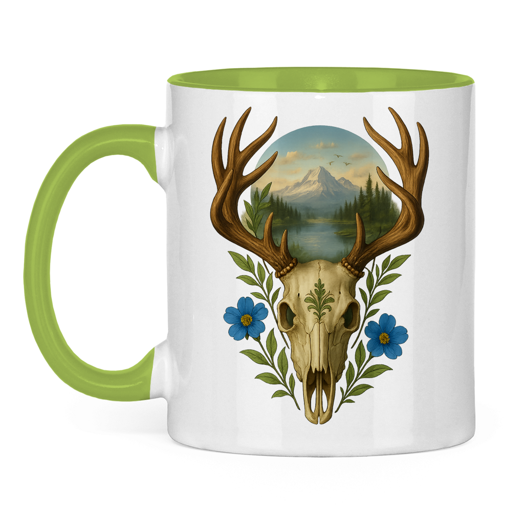 Tasse zweifarbig Hirschschädel Landschaft
