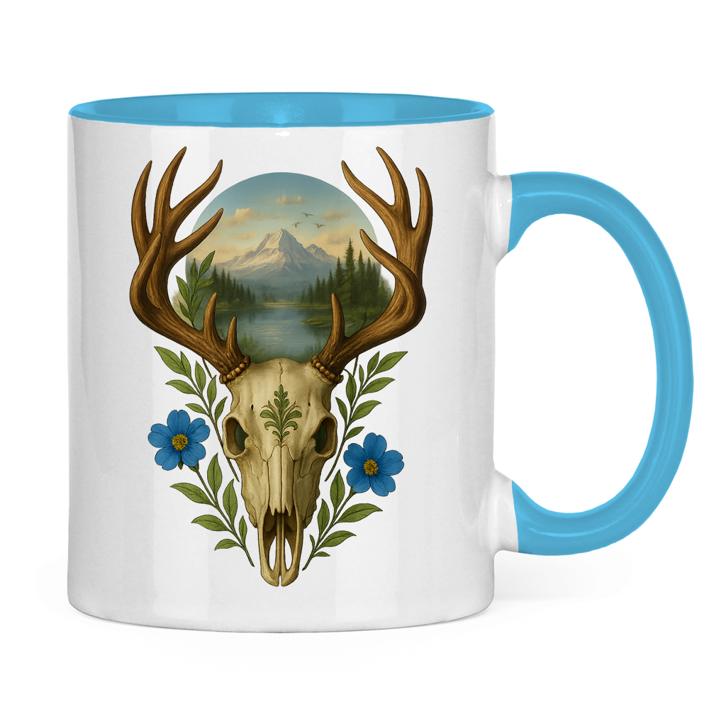 Tasse zweifarbig Hirschschädel Landschaft