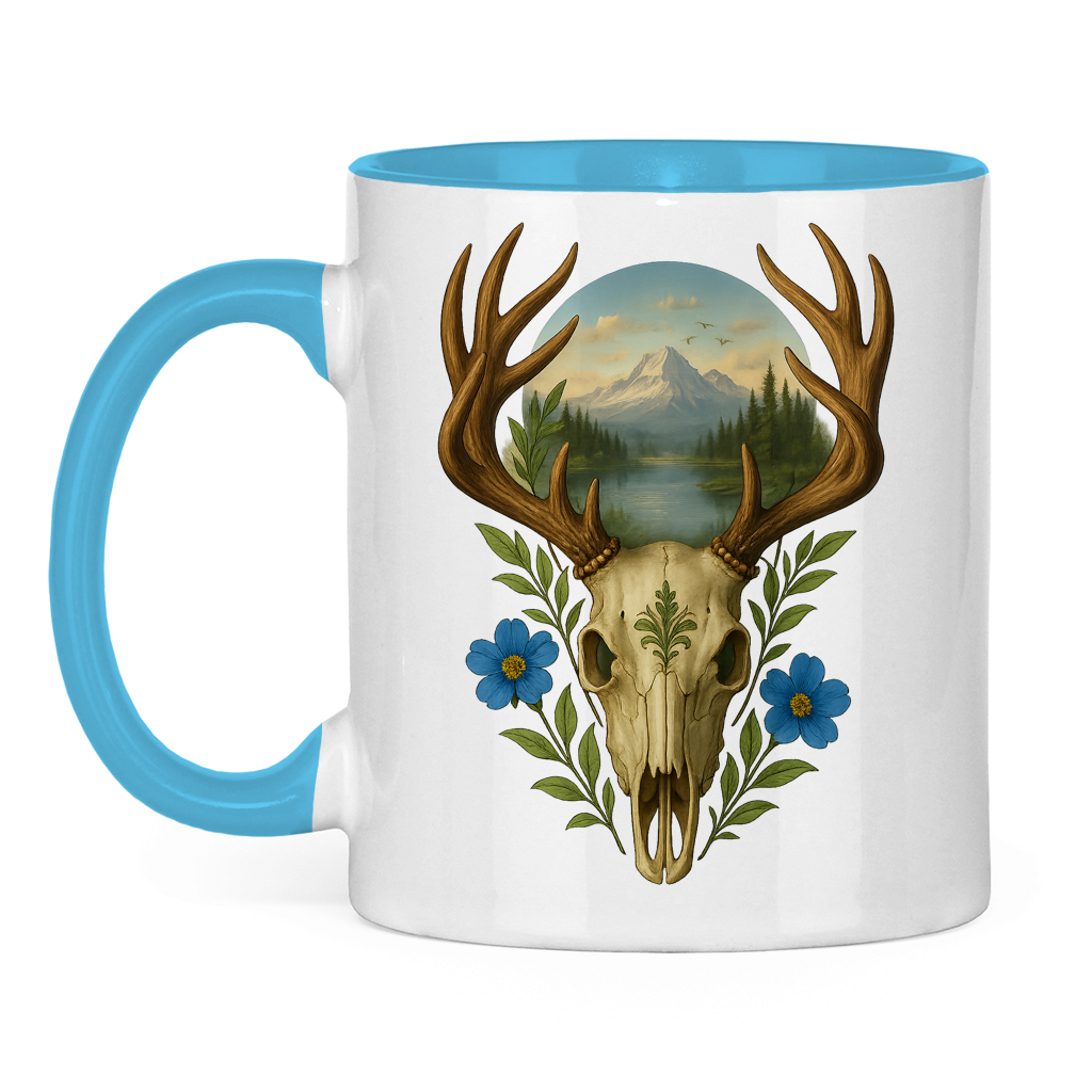 Tasse zweifarbig Hirschschädel Landschaft
