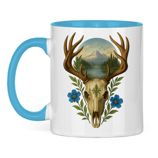 Tasse zweifarbig Hirschschädel Landschaft