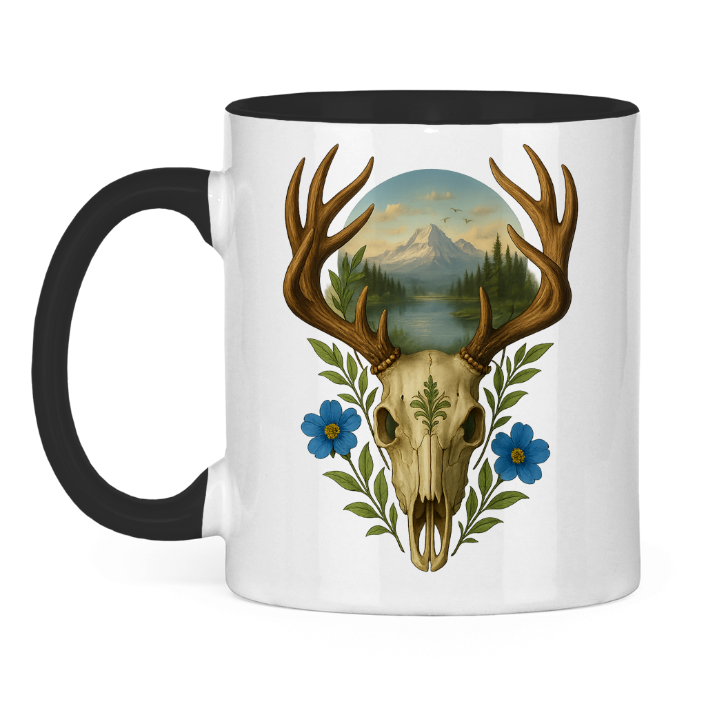 Tasse zweifarbig Hirschschädel Landschaft