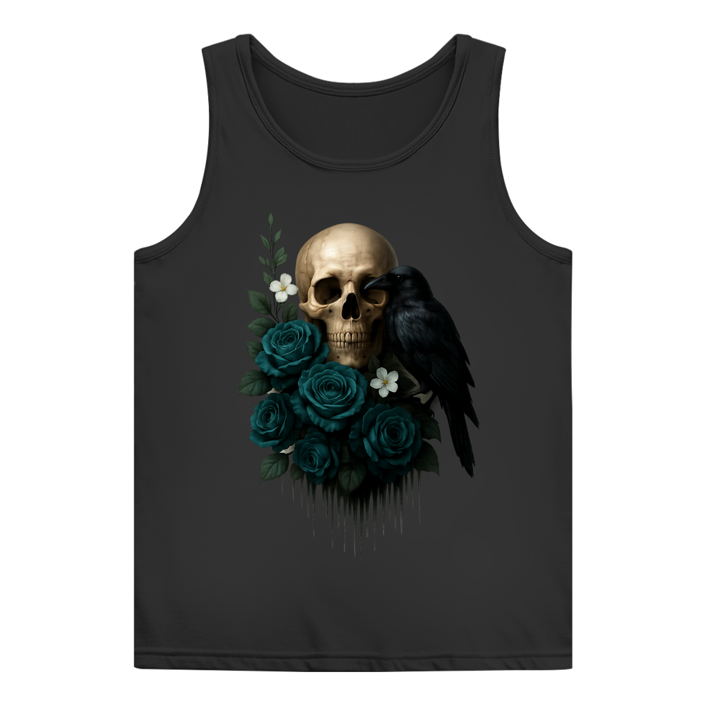 Damen Basic Tank Top Totenkopf, Rabe und blaue Rosen