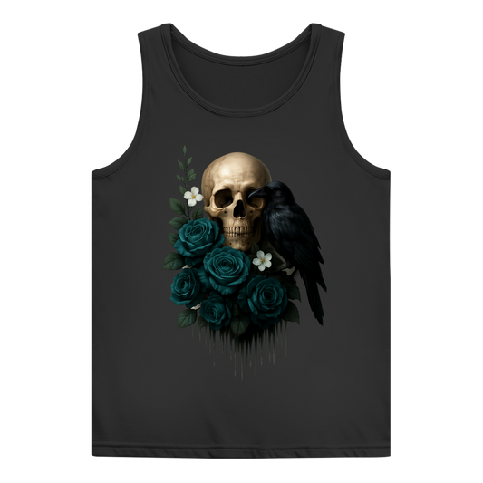 Damen Basic Tank Top Totenkopf, Rabe und blaue Rosen