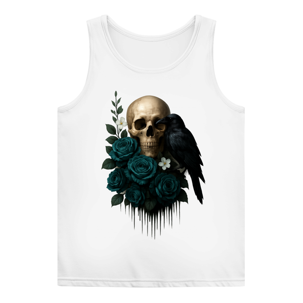 Damen Basic Tank Top Totenkopf, Rabe und blaue Rosen