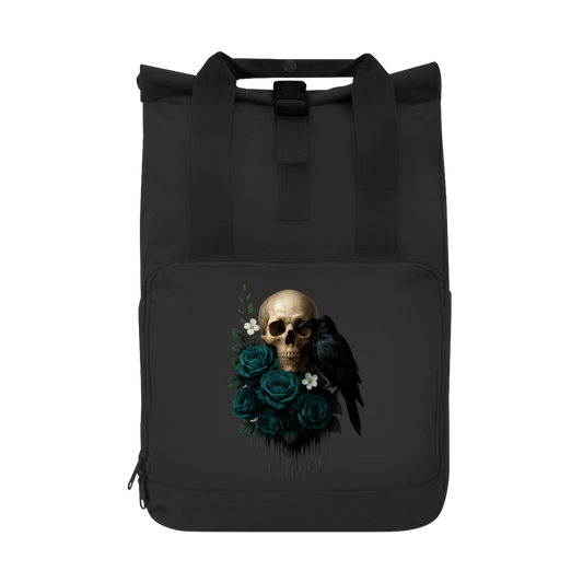 Rucksack Totenkopf, Rabe und blaue Rosen
