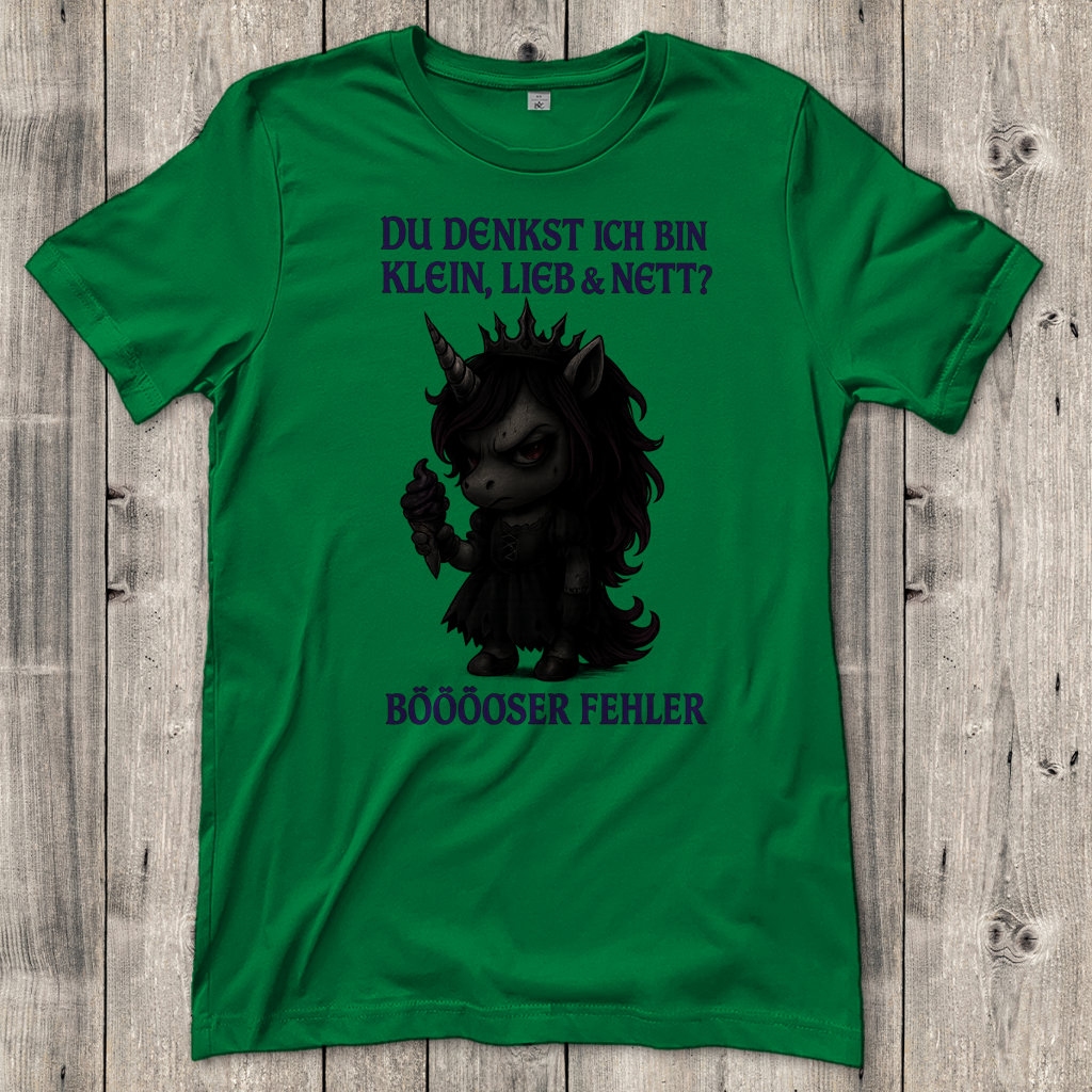 Damen T-Shirt dunkles Einhorn Böser Fehler