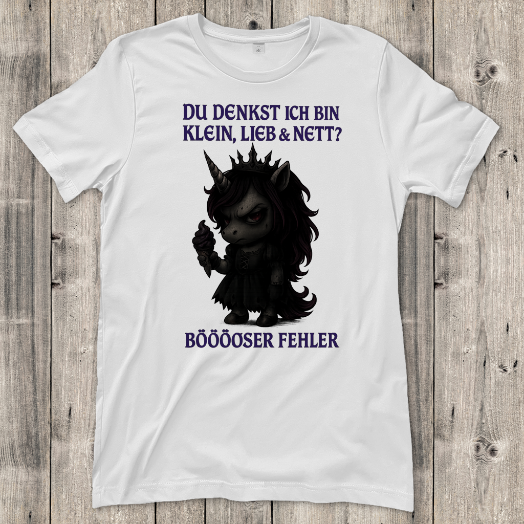 Damen T-Shirt dunkles Einhorn Böser Fehler