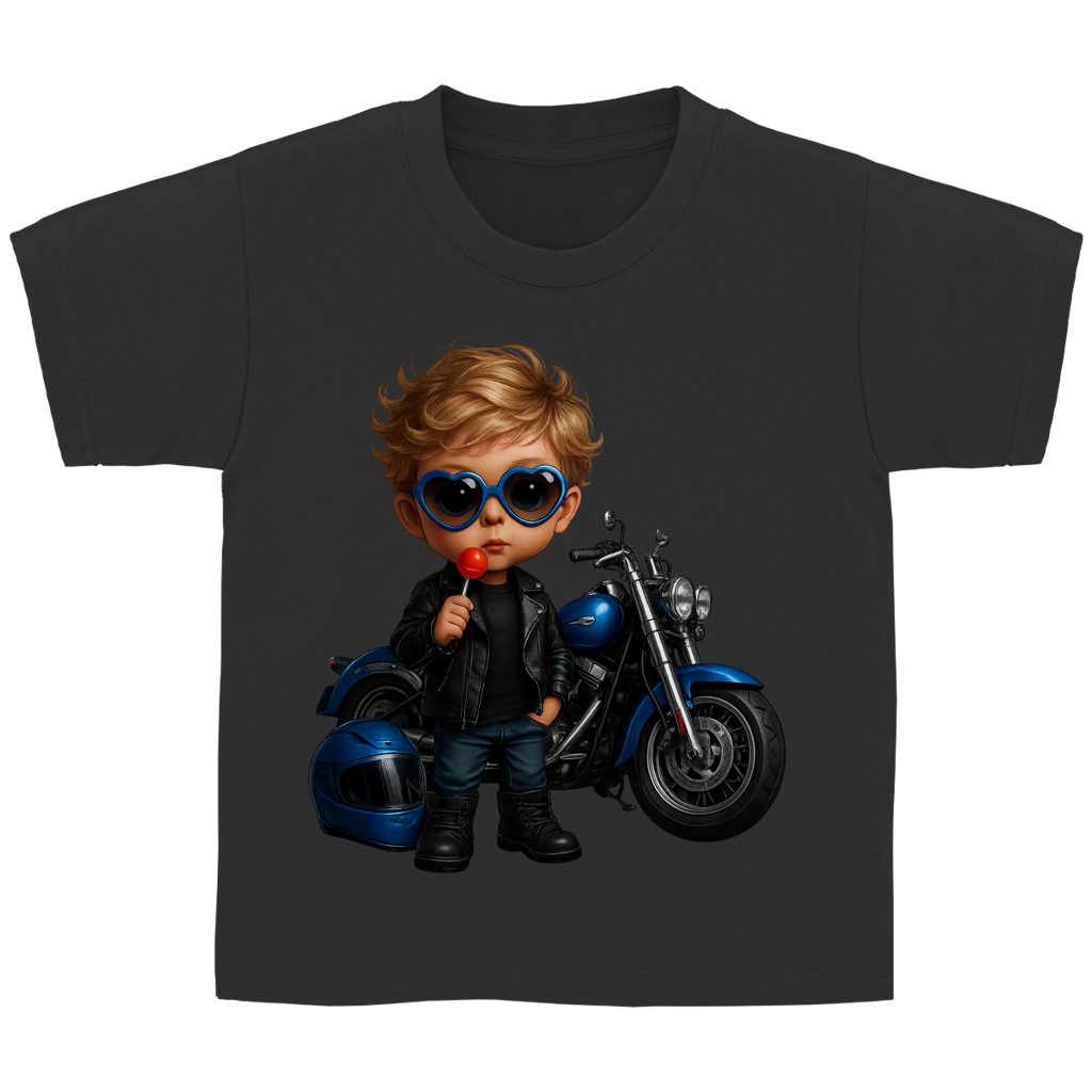 Kinder Basic T-Shirt Boy Motorrad blau