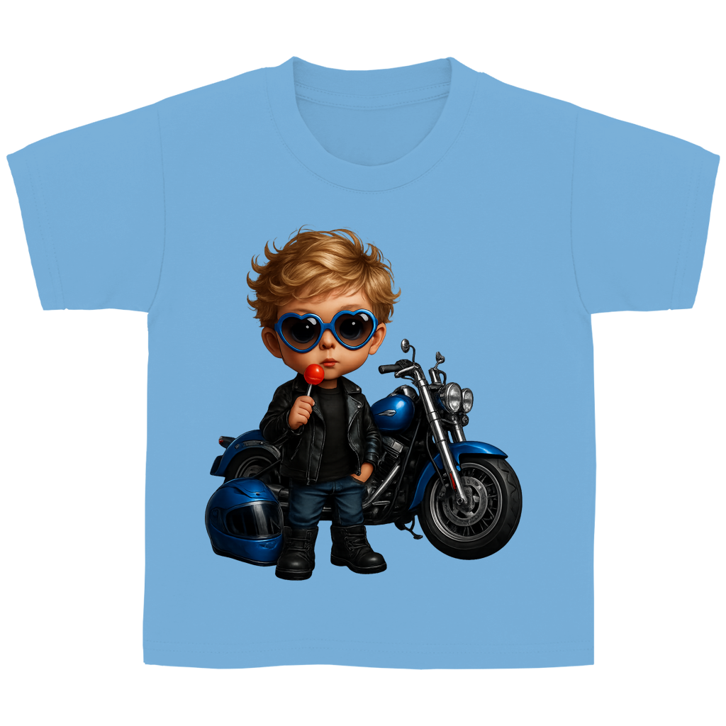Kinder Basic T-Shirt Boy Motorrad blau