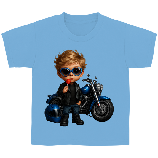 Kinder Basic T-Shirt Boy Motorrad blau