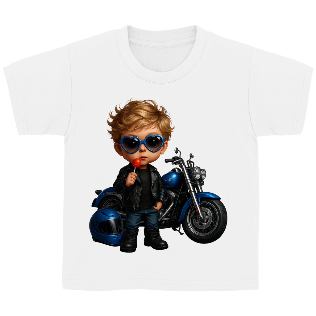 Kinder Basic T-Shirt Boy Motorrad blau
