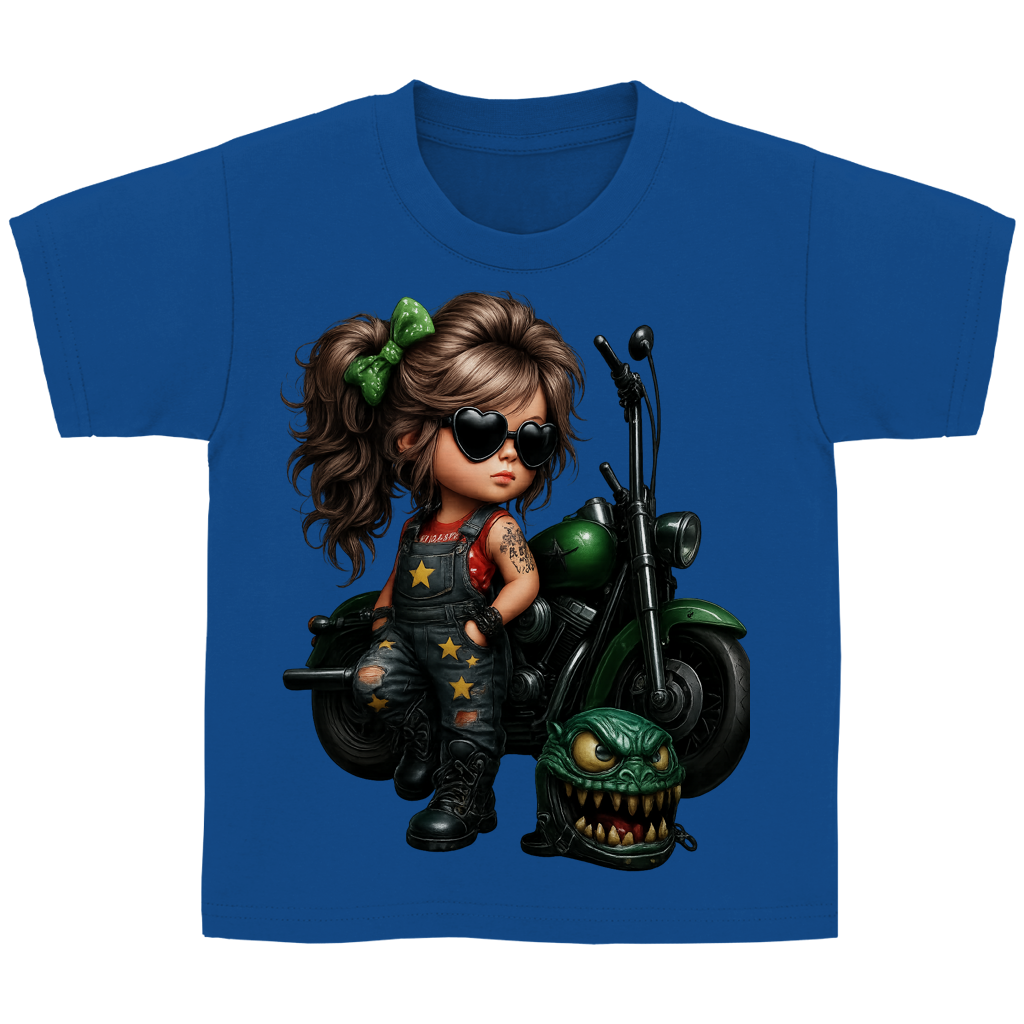 Kinder Basic T-Shirt Girl mit Tattoo Motorrad und Monsterhelm
