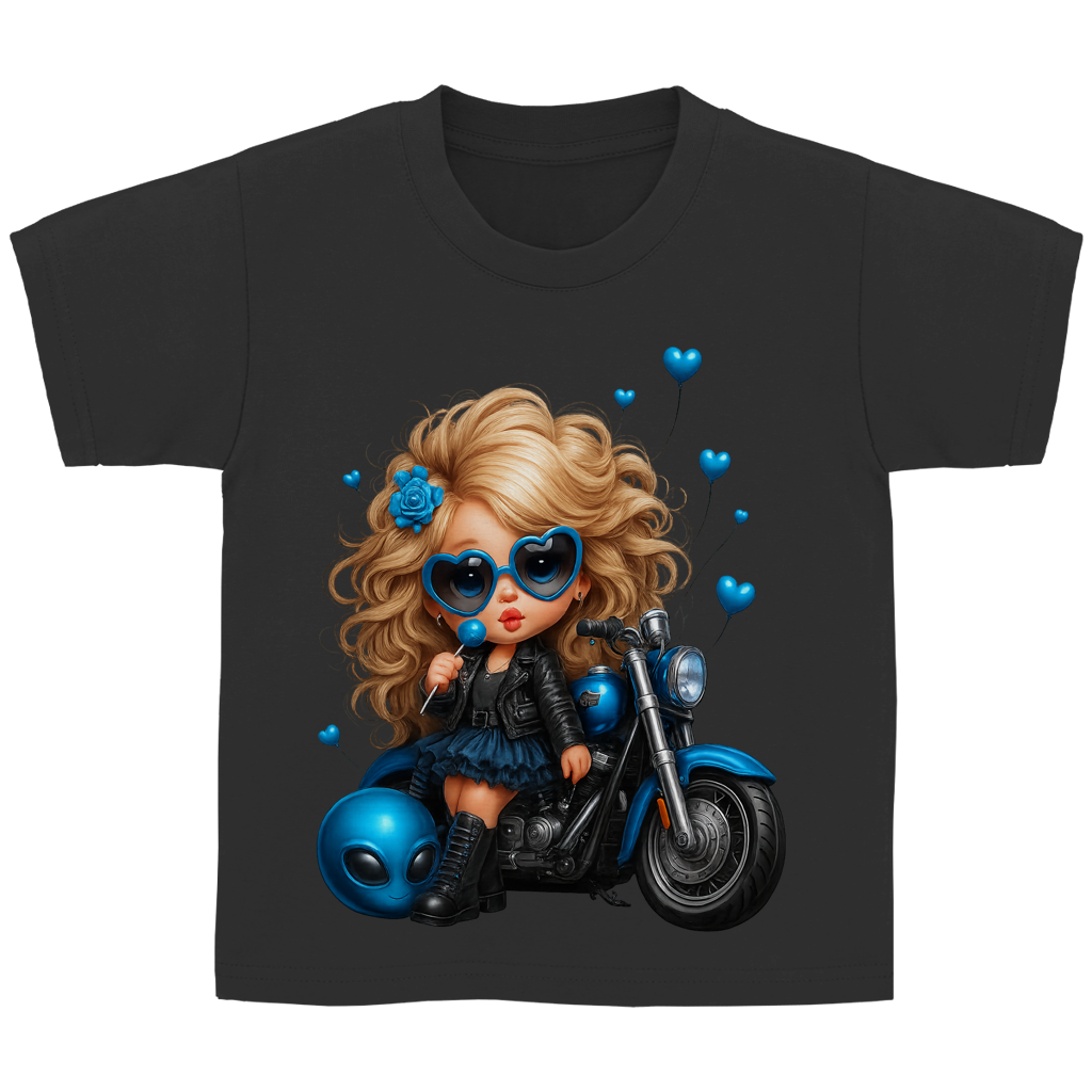 Kinder Basic T-Shirt Girl mit Motorrad blau