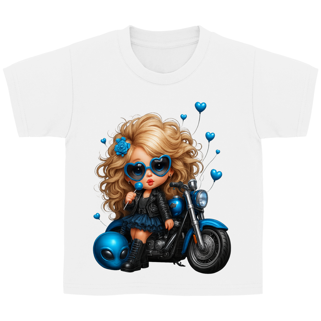 Kinder Basic T-Shirt Girl mit Motorrad blau