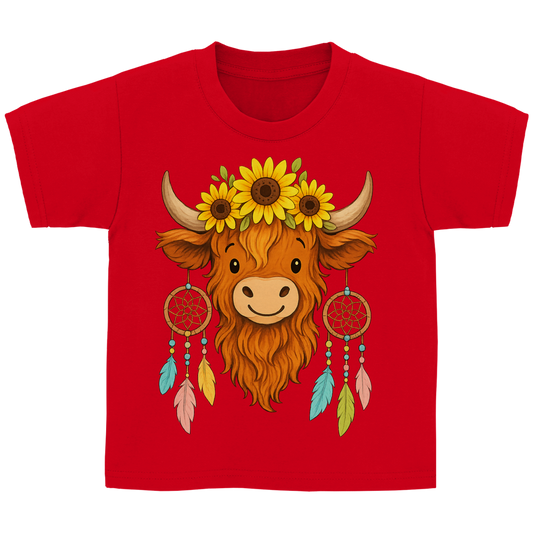 Kinder Basic T-Shirt Hochlandrind Sonnenblumen Comic