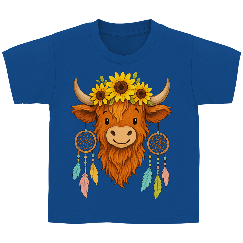 Kinder Basic T-Shirt Hochlandrind Sonnenblumen Comic