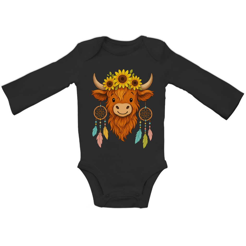 Baby Bio Bodysuite Langarm Hochlandrind Sonnenblumen Comic