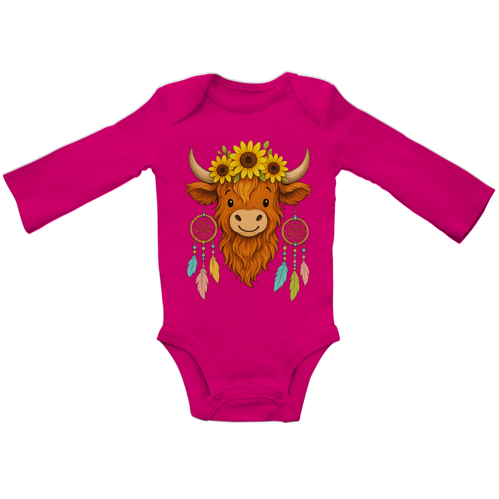 Baby Bio Bodysuite Langarm Hochlandrind Sonnenblumen Comic