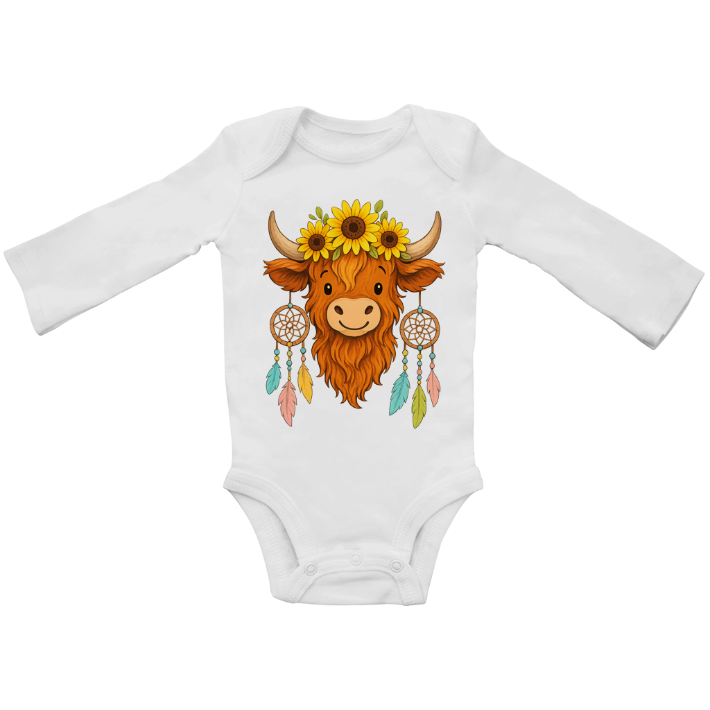 Baby Bio Bodysuite Langarm Hochlandrind Sonnenblumen Comic