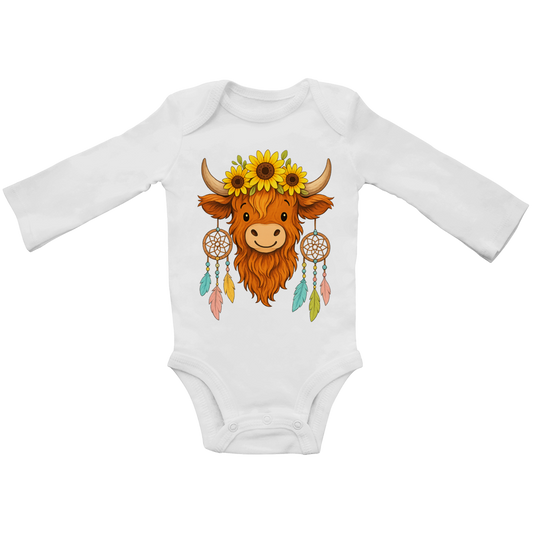 Baby Bio Bodysuite Langarm Hochlandrind Sonnenblumen Comic