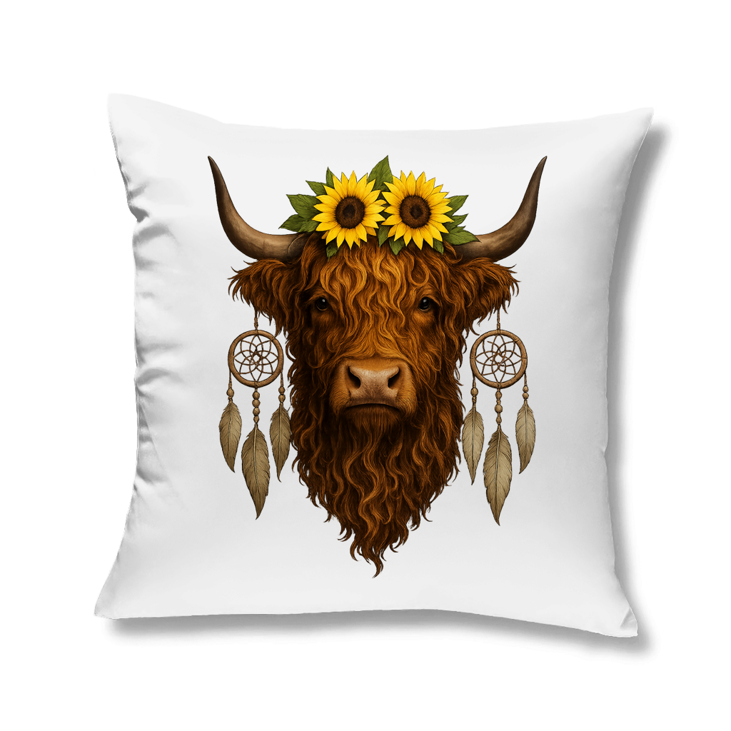 Kopfkissen Hochlandrind Sonnenblumen realistisch
