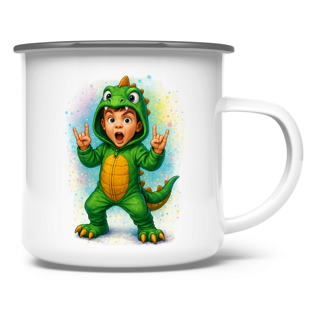 Emaille Tasse Boy Dino Kostüm