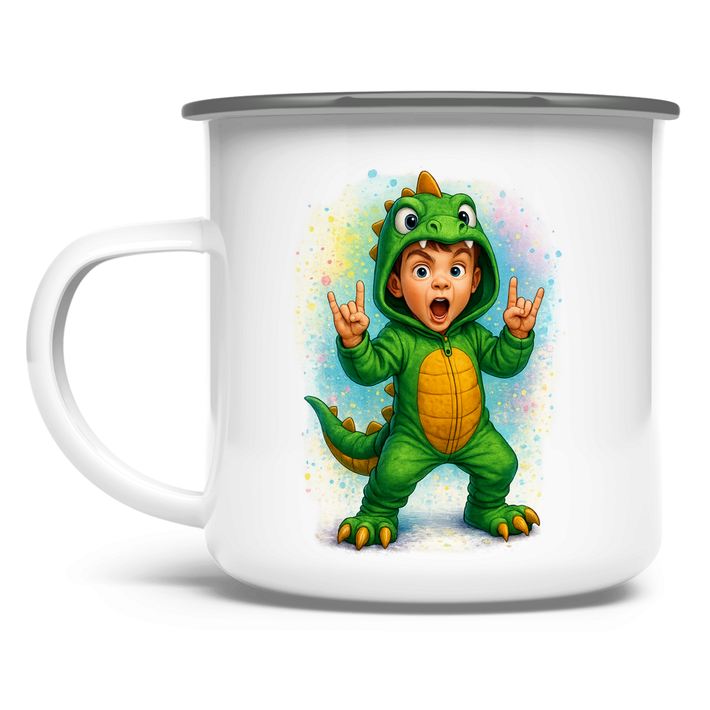 Emaille Tasse Boy Dino Kostüm