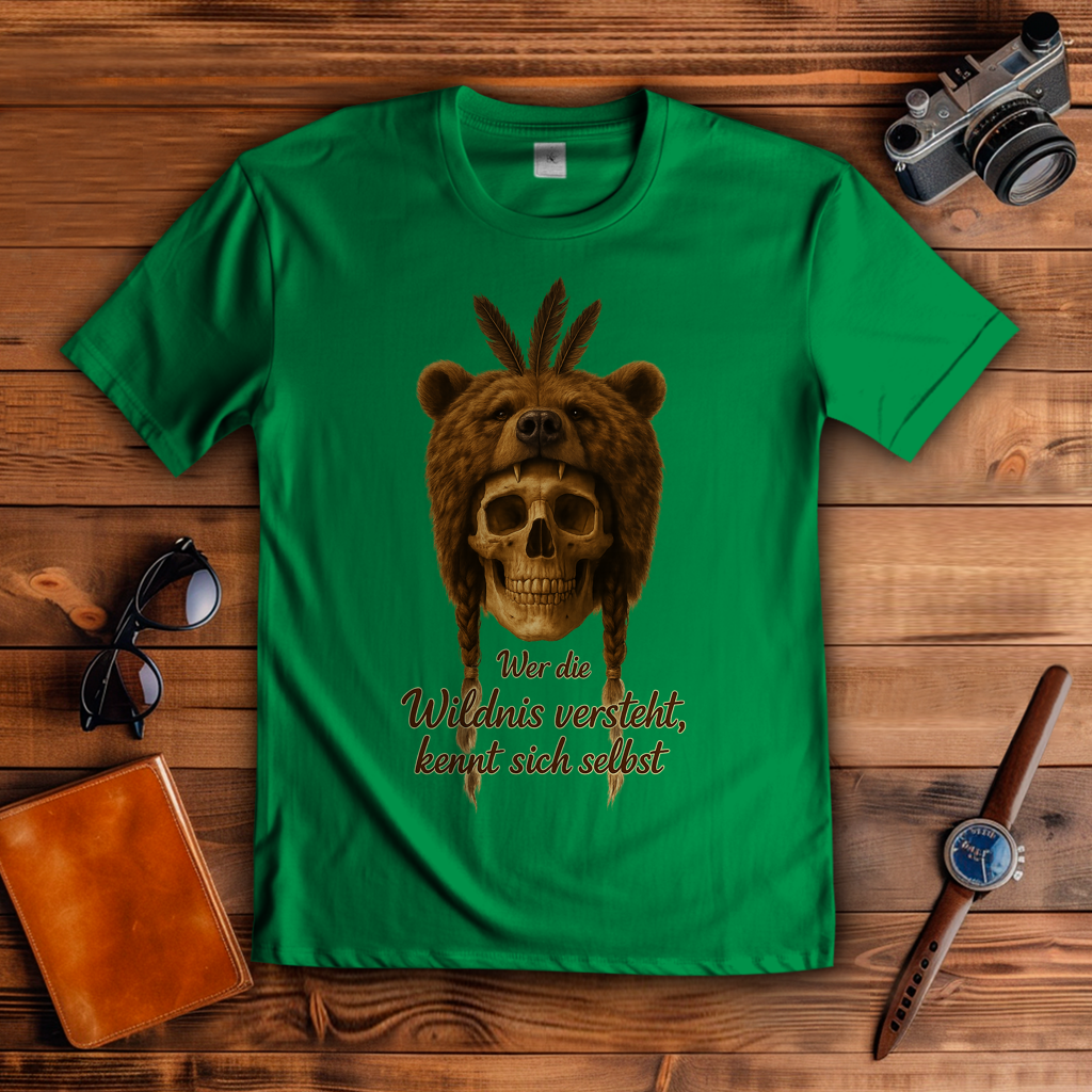 Herren T-Shirt Schädel mit Bär wer die Wildnis versteht