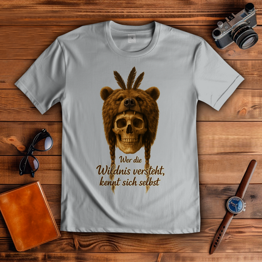 Herren T-Shirt Schädel mit Bär wer die Wildnis versteht