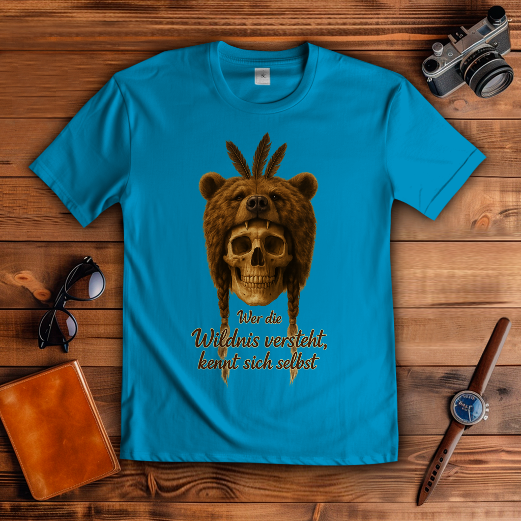 Herren T-Shirt Schädel mit Bär wer die Wildnis versteht
