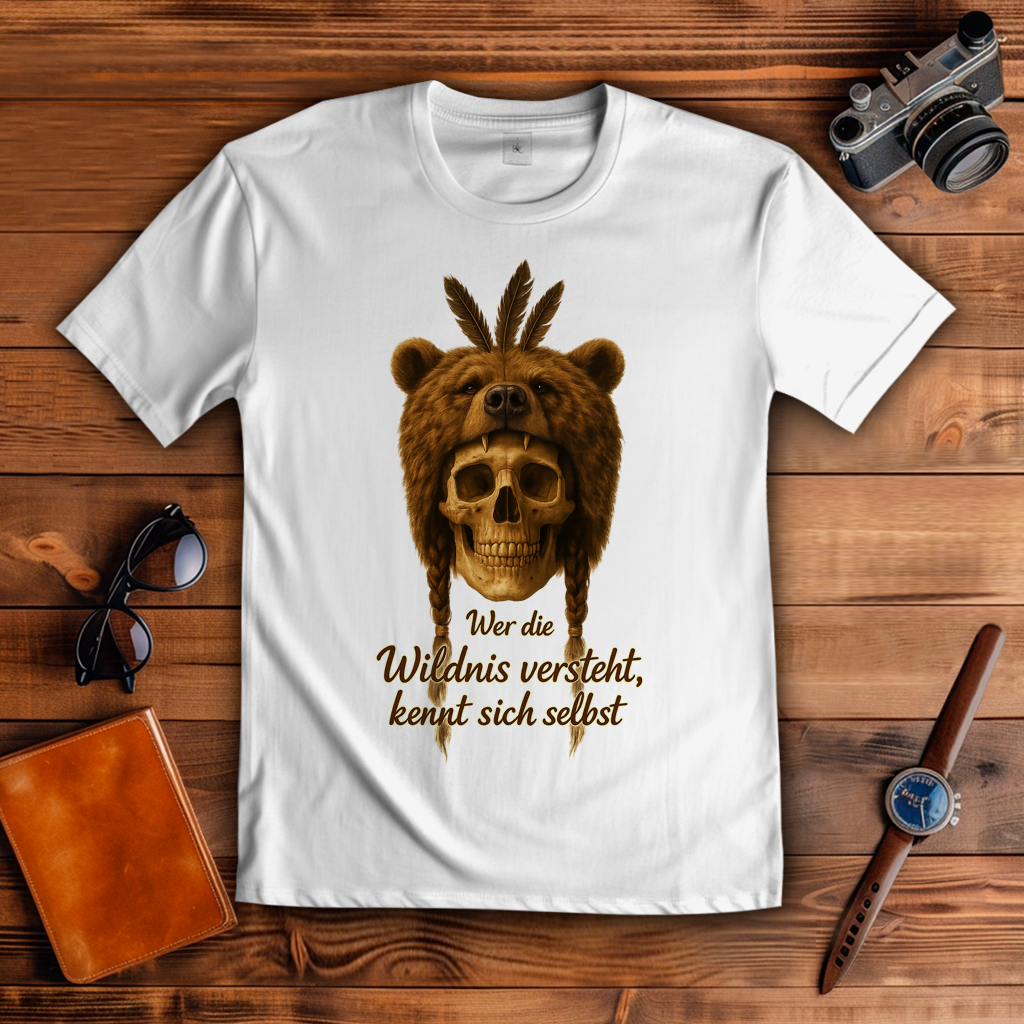 Herren T-Shirt Schädel mit Bär wer die Wildnis versteht