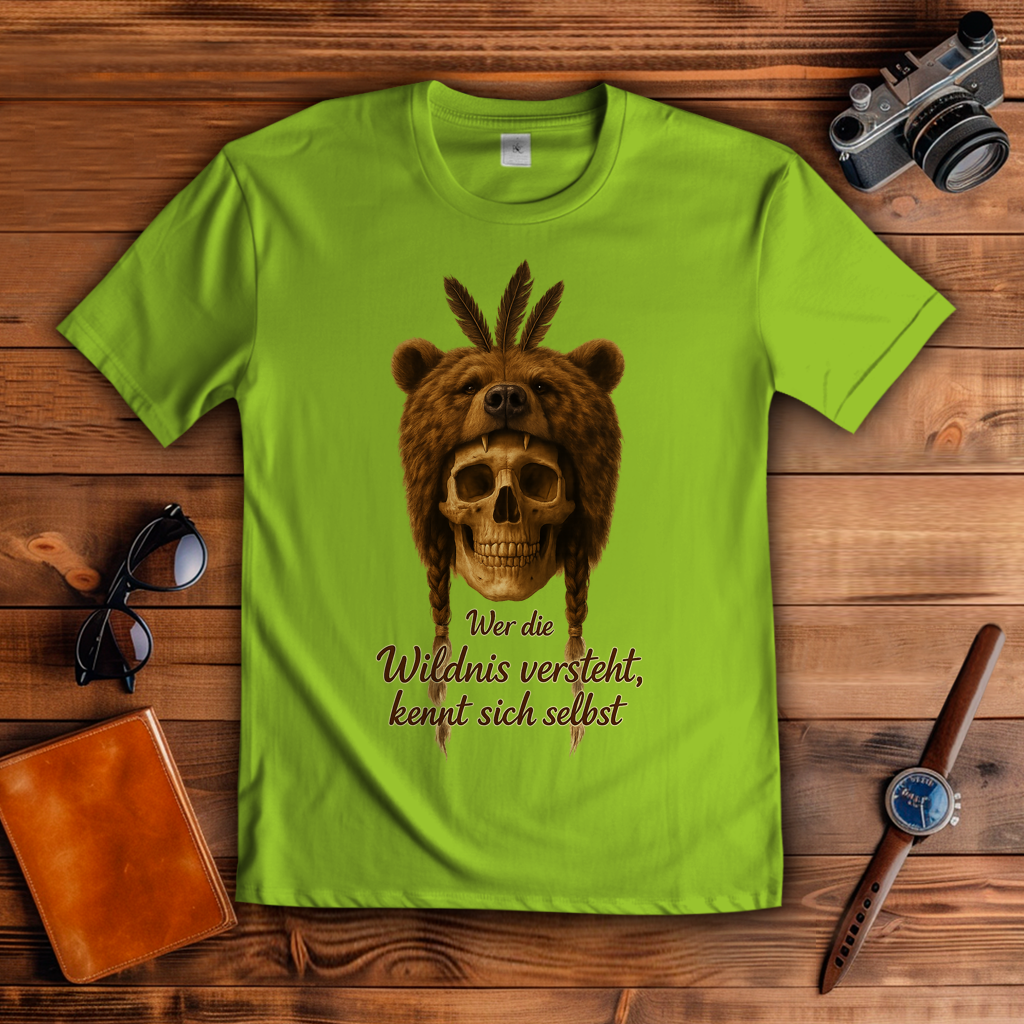 Herren T-Shirt Schädel mit Bär wer die Wildnis versteht