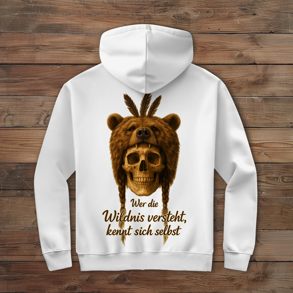 Herren Zipper Hoodie Schädel mit Bär wer die Wildnis versteht