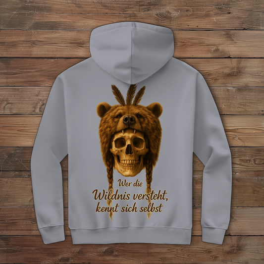 Herren Zipper Hoodie Schädel mit Bär wer die Wildnis versteht