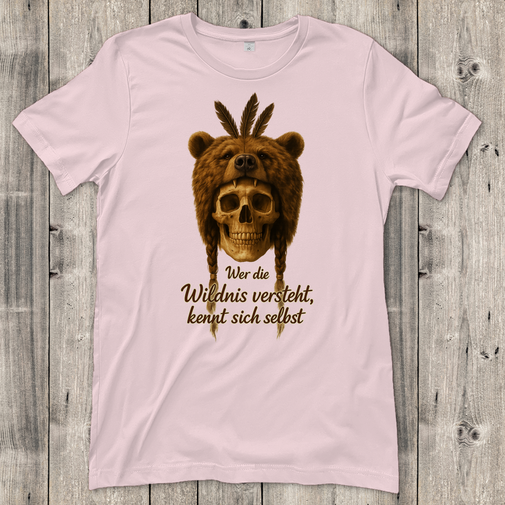 Damen T-Shirt Schädel mit Bär wer die Wildnis versteht