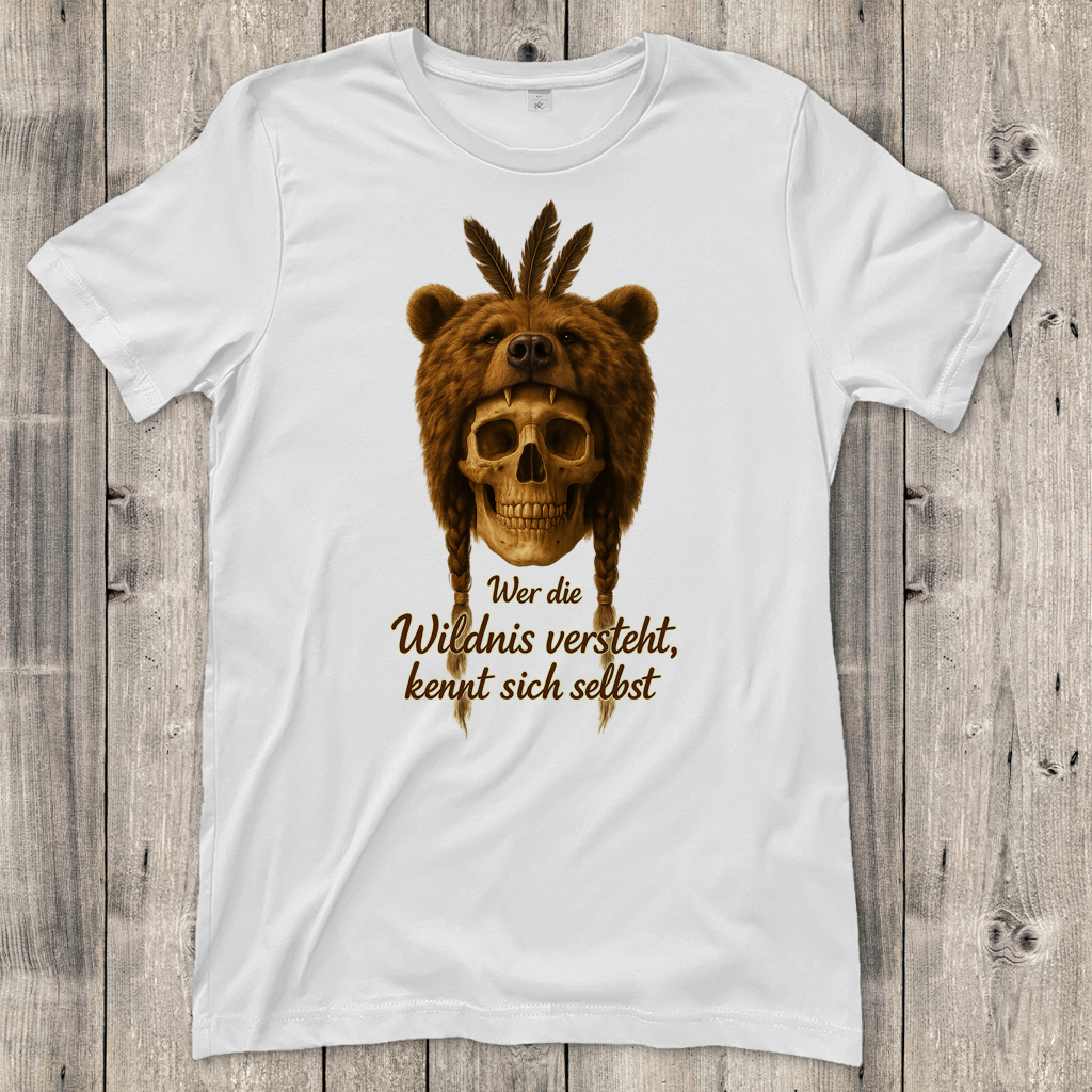 Damen T-Shirt Schädel mit Bär wer die Wildnis versteht