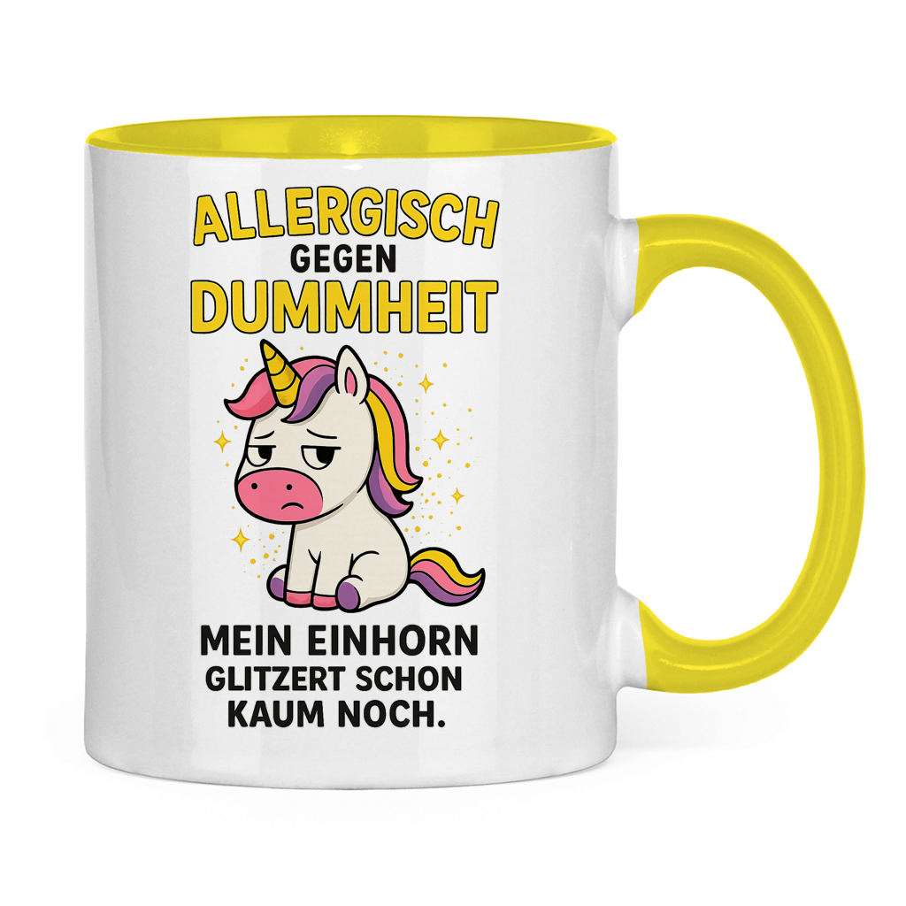 Tasse zweifarbig Allergisch gegen Dummheit Einhorn Spruch